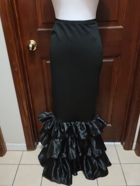 Dolls Kill Black Satin Tiered Ruffle Mermaid Maxi Dress